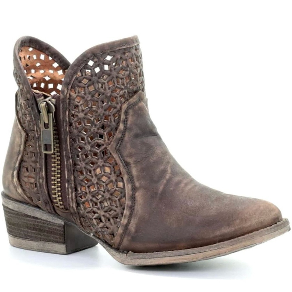 Circle G Brown Distressed Cutout Shortie Boots 9.5 Ankle Western Boho Coachella